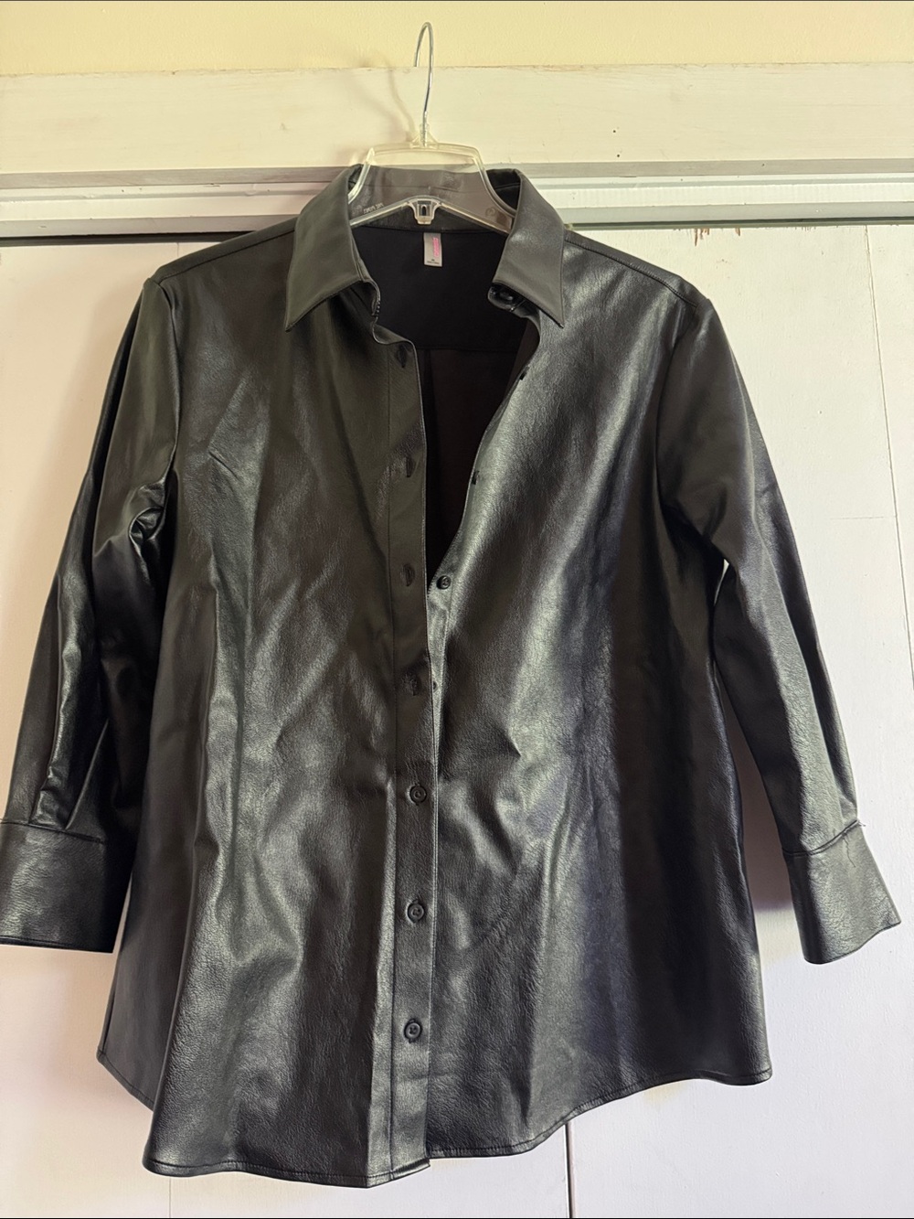 Faux leather black button down shaket black buttons like new